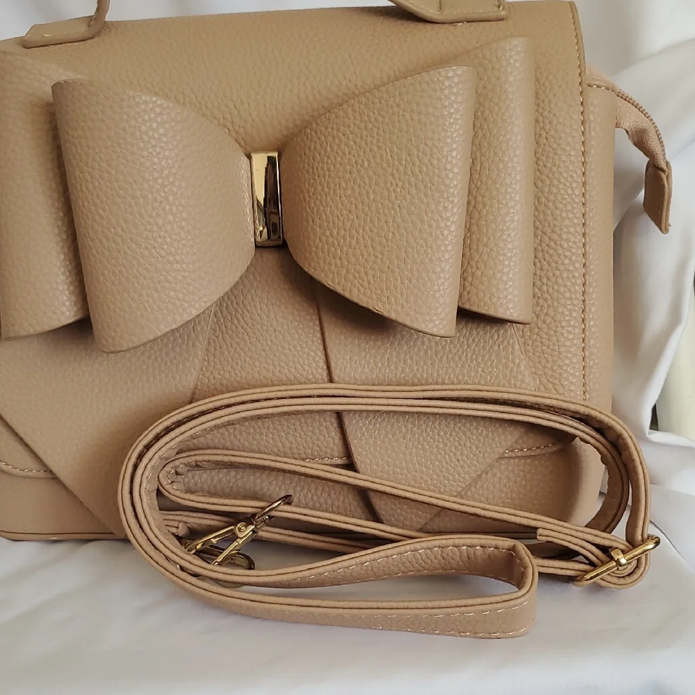 Neutral Beige Bow-Appliqué Top Handle Satchel - Picture 10 of 12